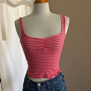 Billabong Pink and White Striped Tank with Smocking